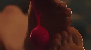 Footjob from a youthfull bi-atch with pouch in her frigs