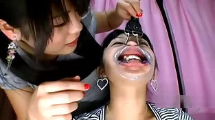 Chinese Chick Gag In Throat Getting Her Teeths Tongued Nose Tormented With Hooks